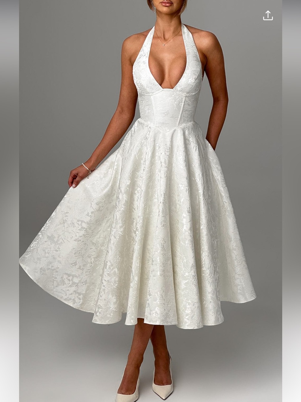 Elegant White Halter Midi Dress